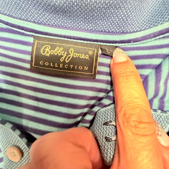 Bobby Jones Navy/Green Striped Golf 100% Cotton Polo Shirt Size Large - Picture 6 of 11